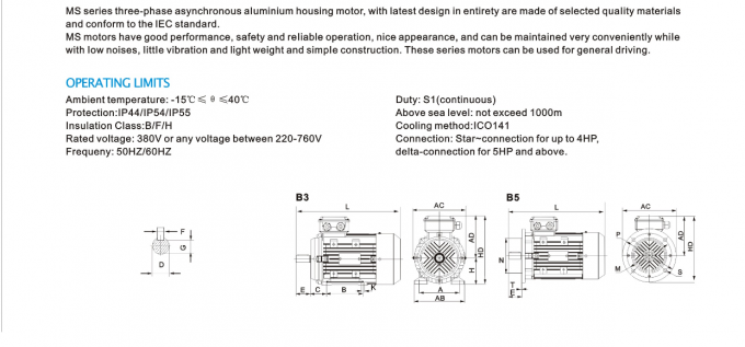 5.5KW 4HP 3단계 전기 인덕션 모터 남성 샤프트 380V AC 볼트 50Hz 방수 5KW 정량 전력 5